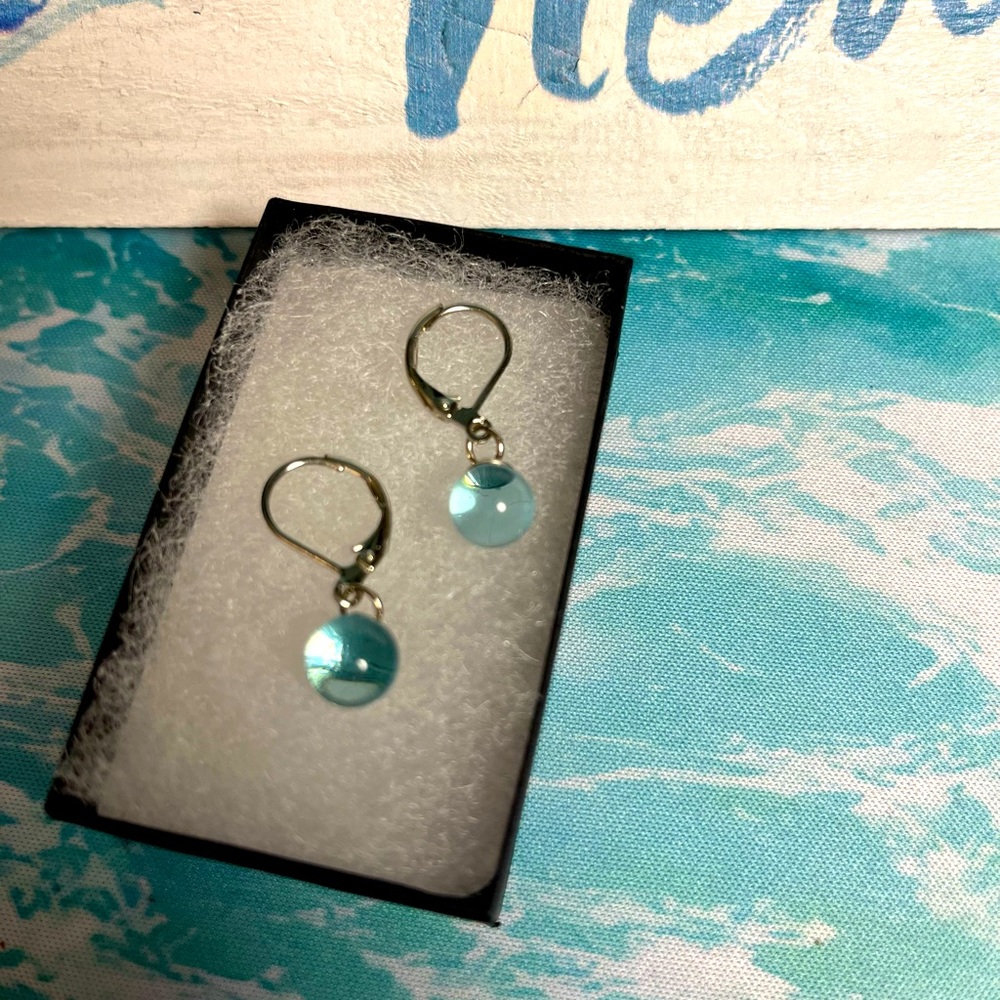 Blue Glass Ball Earrings